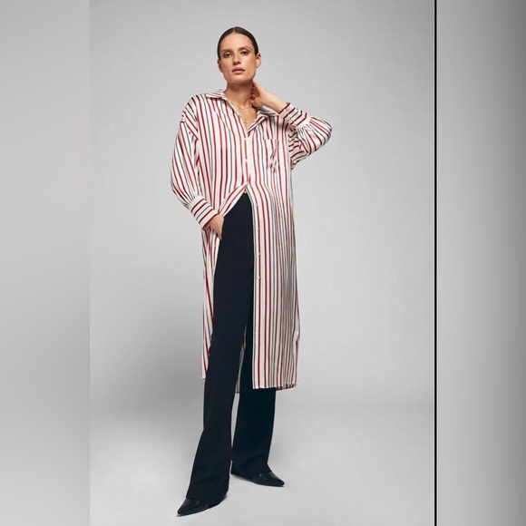 NEW Anine Bing Silk Oversized Red Milly Striped Shirt Dress Size XS - Picture 1 of 11